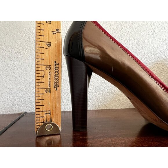 Corso Como Womens Patent Leather Heels 7.5N Red Trim Chunky Brazil - Picture 10 of 11